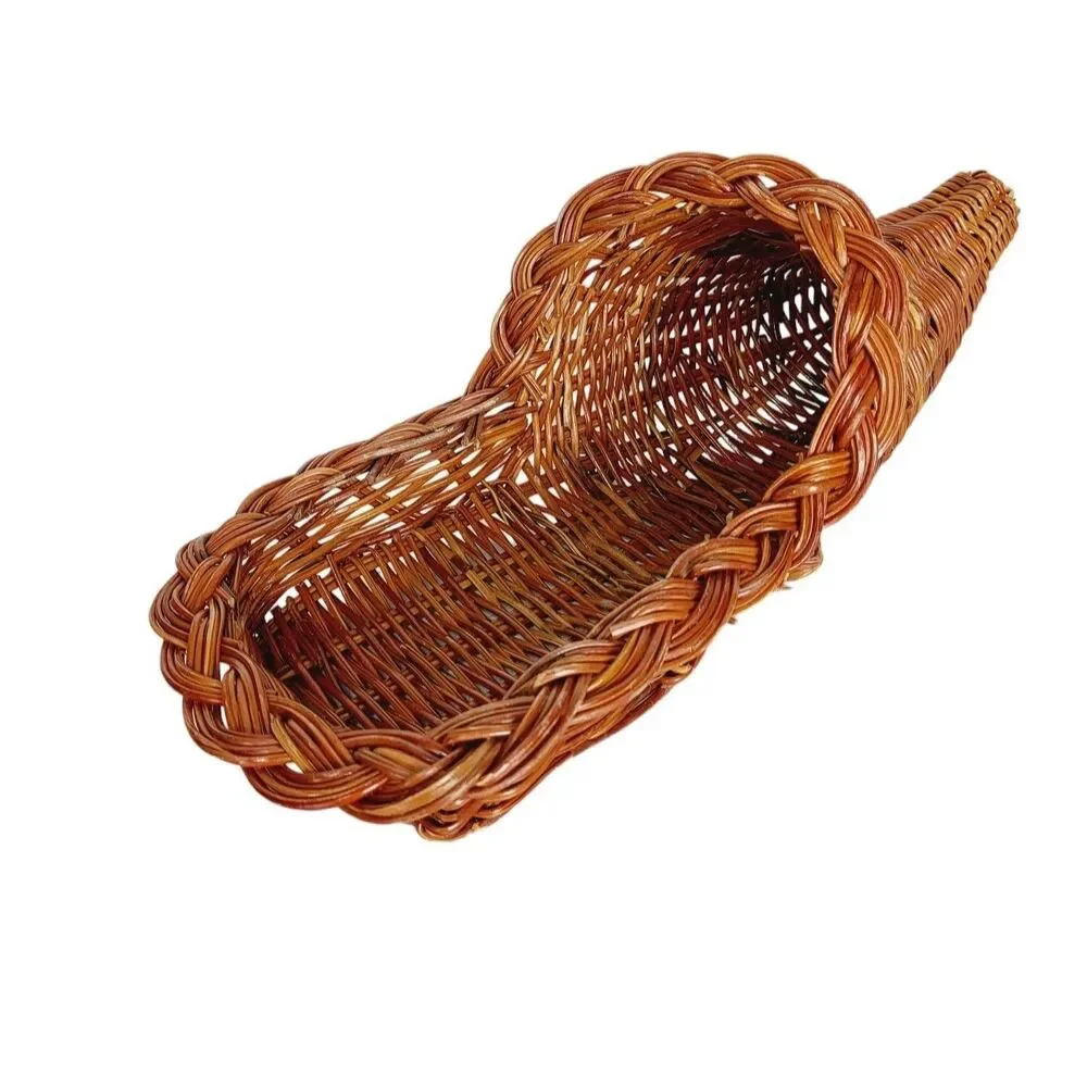 Vintage Horn Of Plenty Cornucopia Bohemian Woven Wicker Boho Basket Wall Vase